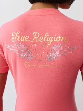 CRYSTAL WINGED HORSESHOE V NECK TEE