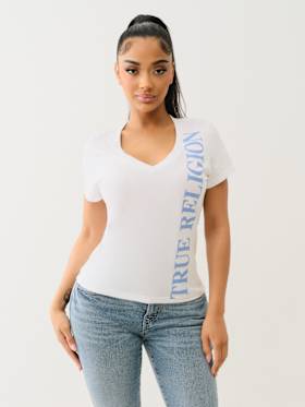 VERTICAL LOGO V NECK TEE