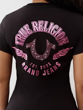 CRYSTAL HORSESHOE WING CREW TEE