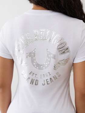 CRYSTAL HORSESHOE WING CREW TEE