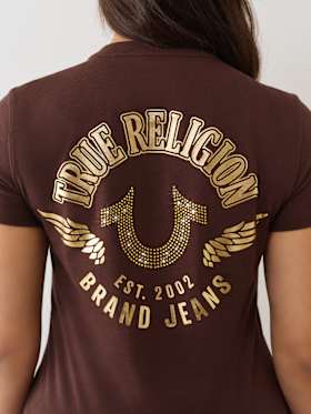 CRYSTAL HORSESHOE WING CREW TEE