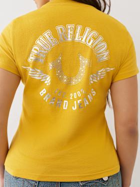 CRYSTAL HORSESHOE WING CREW TEE
