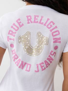 CRYSTAL HORSESHOE V NECK TEE