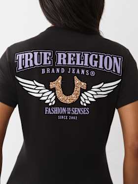 CRUSHED CRYSTAL HORSESHOE V NECK TEE