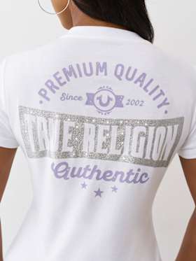 GLITTER LOGO V NECK TEE
