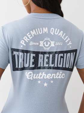 GLITTER LOGO V NECK TEE