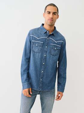 WESTERN CHAMBRAY FLATLOCK SHIRT