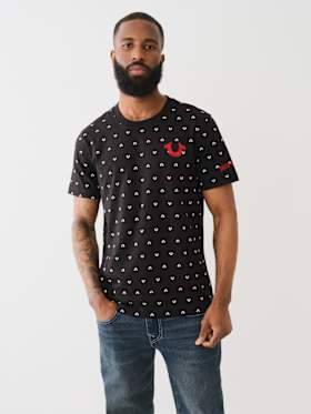 FLOCKED HORSESHOE LOGO PRINT TEE