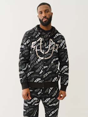 ALLOVER WAVY LOGO ZIP HOODIE