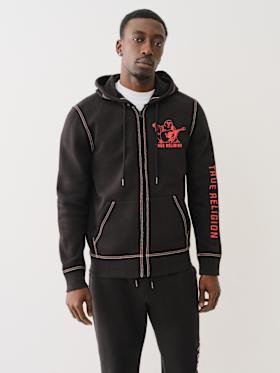 EMBOSSED TRIPLE STITCH ZIP HOODIE