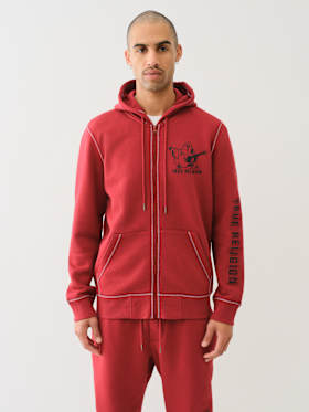 EMBOSSED TRIPLE STITCH ZIP HOODIE