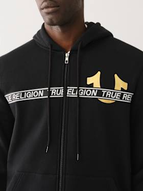 METALLIC LOGO TAPE TRIM ZIP HOODIE