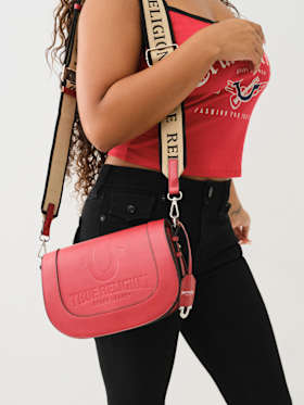 STITCHED HORSESHOE FLAP CROSSBODY BAG