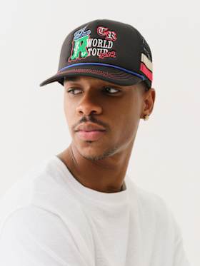 EMBROIDERED LOGO TRUCKER HAT