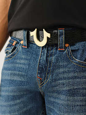 CROC EMBOSSED HORSESHOE BUCKLE BELT