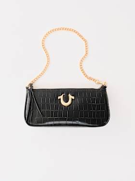FAUX CROC LEATHER CHAIN SHOULDER BAG
