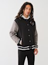 FLEECE HOODED VARSITY JACKET