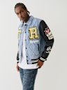 QUILTED DENIM VARSITY JACKET