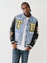 QUILTED DENIM VARSITY JACKET