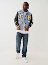 QUILTED DENIM VARSITY JACKET
