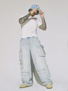 LIGHT WASH BAGGY CARGO JEAN