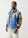 FAUX LEATHER PATCH EMBROIDERY VARSITY JACKET