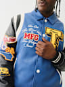 FAUX LEATHER PATCH EMBROIDERY VARSITY JACKET