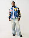 FAUX LEATHER PATCH EMBROIDERY VARSITY JACKET