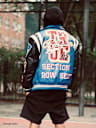 FAUX LEATHER PATCH EMBROIDERY VARSITY JACKET