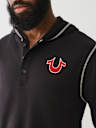 FLOCKED LOGO HOODED HENLEY TEE
