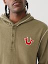 FLOCKED LOGO HOODED HENLEY TEE