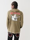 FLOCKED LOGO HOODED HENLEY TEE