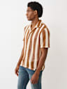 STRIPED CROCHET CAMP COLLAR SHIRT