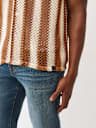 STRIPED CROCHET CAMP COLLAR SHIRT
