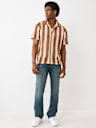 STRIPED CROCHET CAMP COLLAR SHIRT