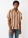 STRIPED CROCHET CAMP COLLAR SHIRT