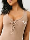 HORSESHOE LOGO LACE UP MIDI DRESS