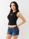 EMBROIDERED RUCHED RIB TANK