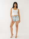  CUTOUT FRAYED DENIM SHORT