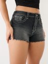  CUTOUT FRAYED DENIM SHORT