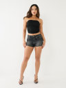  CUTOUT FRAYED DENIM SHORT
