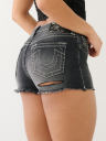 CUTOUT FRAYED DENIM SHORT