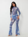 JEAN GRAPHIC PRINT MESH FLARE PANT