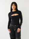 Branded Cutout Long Sleeve Top