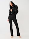 FAUX PATENT LEATHER HOODED PUFFER JACKET 