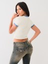 CAMISETA CORTA CON BORDE RETRO ROSA