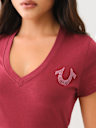 CRYSTAL HORSESHOE V NECK TEE