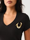 CRYSTAL OMBRE HORSESHOE V NECK TEE