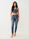 JEANS SKINNY CURVILÍNEOS JENNIE DE TIRO ALTO CON CRISTAL