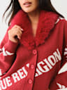 FUR TRIM LOGO CARDIGAN